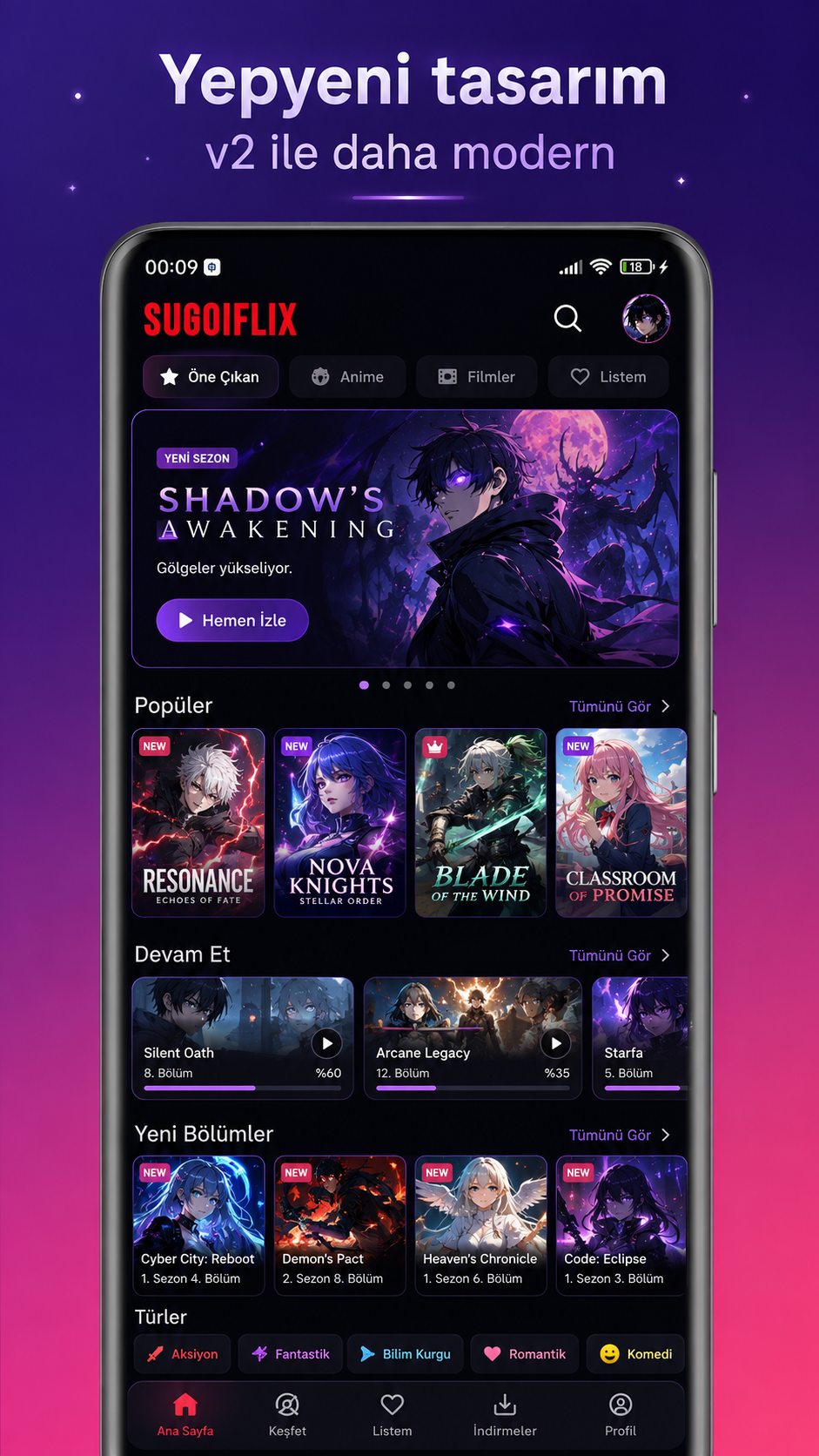SugoiFlix V2 ana ekran tasarımı